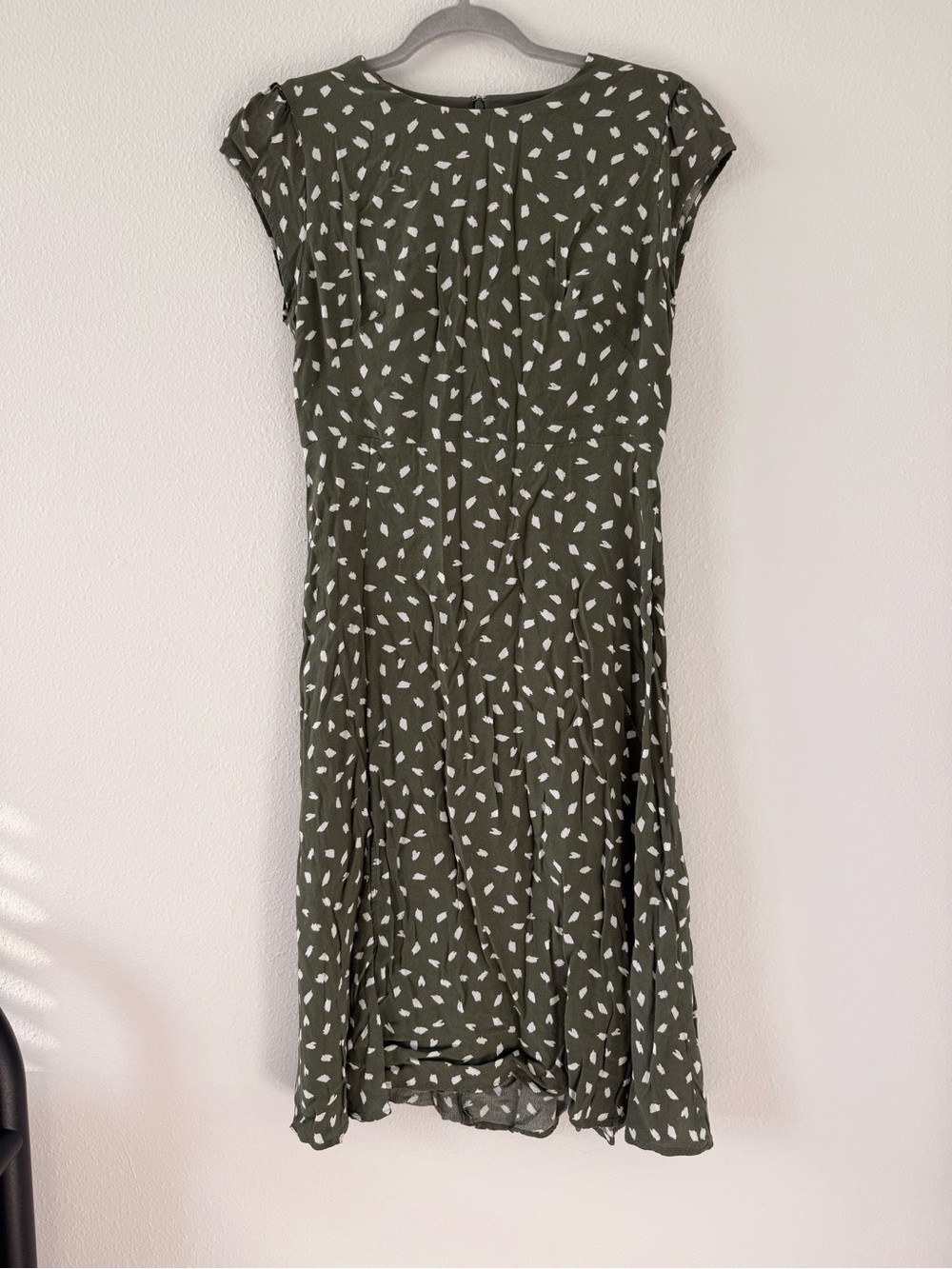 LOFT Olive Green Midi Dress with White Abstract Print